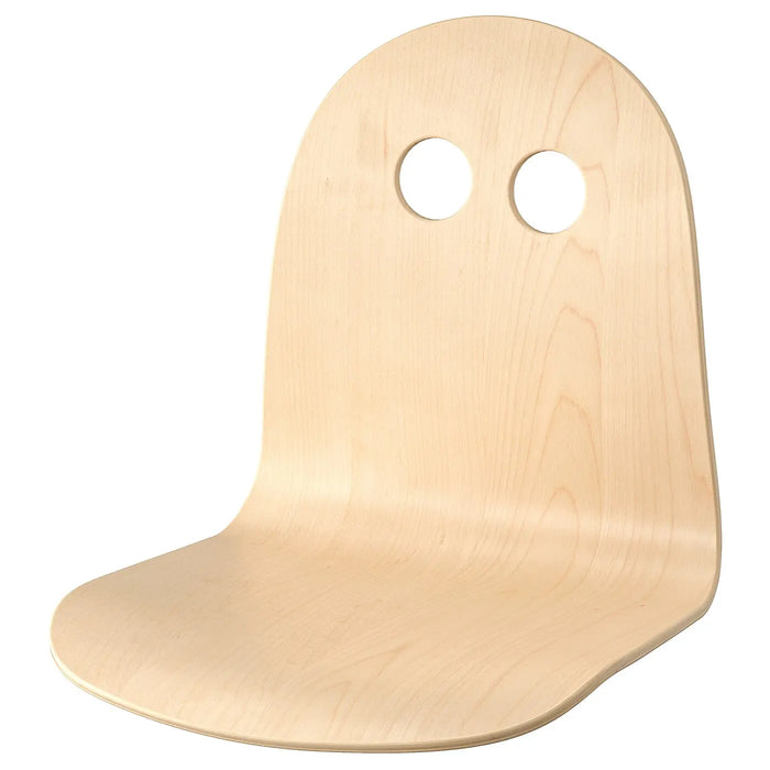 Wooden chair with two circular cutouts on a white background