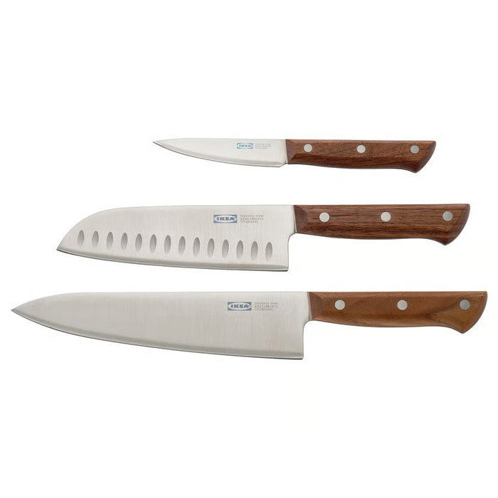 IKEA VARDAGEN 3-piece knife set, stainless steel/walnut