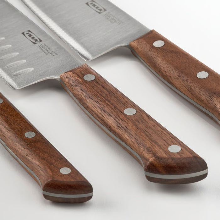 IKEA VARDAGEN 3-piece knife set, stainless steel/walnut