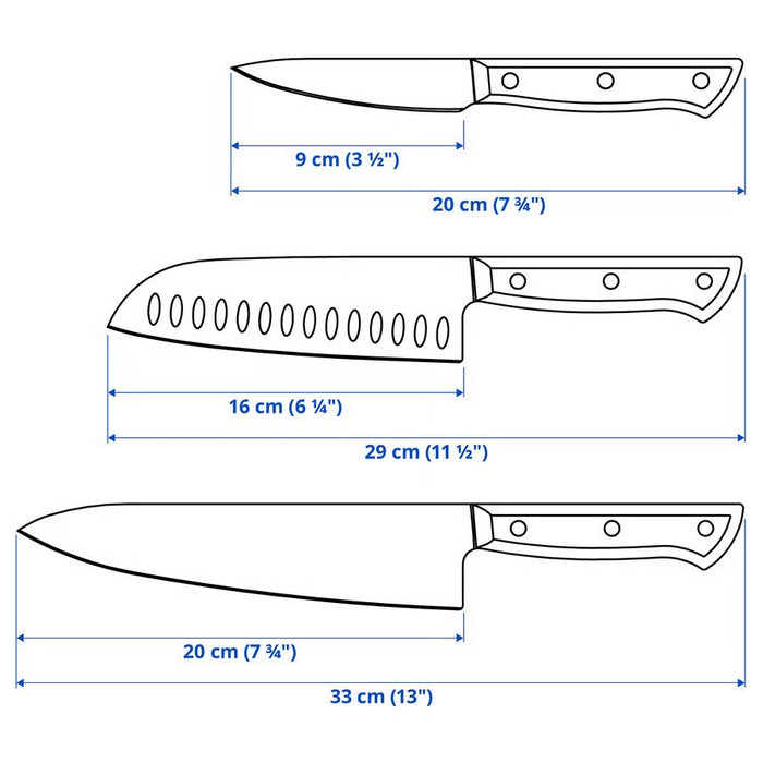IKEA VARDAGEN 3-piece knife set, stainless steel/walnut