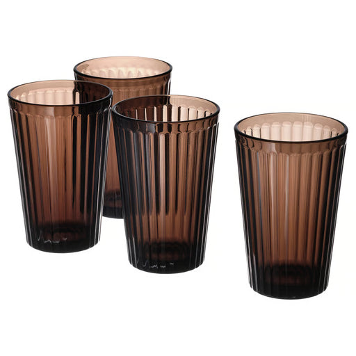 IKEA VARDAGEN smoky brown fluted tempered glass set of 4 arranged in triangle formation #70530534