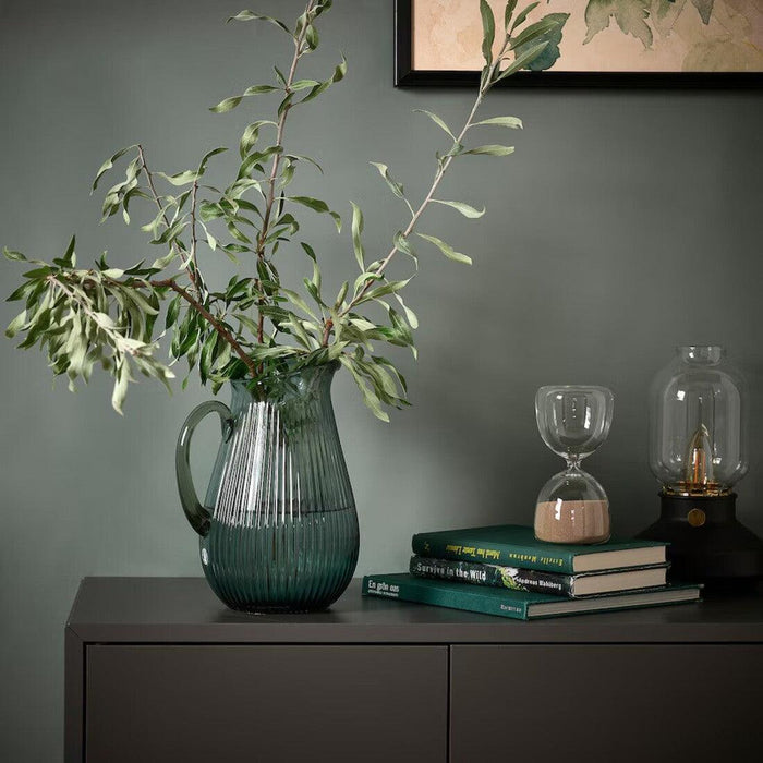 IKEA VARDAGEN Jug, patterned/dark grey-green, 2 l  with Glass Set, Patterned, 30 cl  - Pack of 6