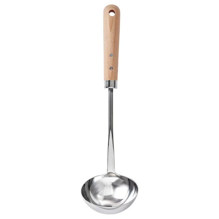 IKEA VARDAGEN Ladle, stainless steel/beech, 33 cm with RORT Spoon, round/beech
