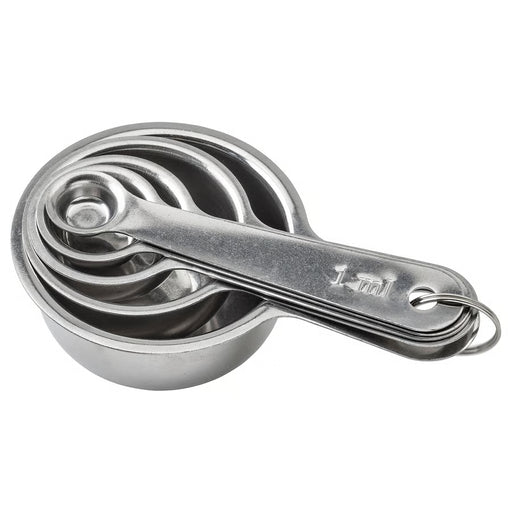 IKEA VARDAGEN stainless steel measuring cup set of 5 nested together with hang loop shown #40324724
