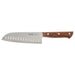 Santoku knife with a wooden handle on a white background