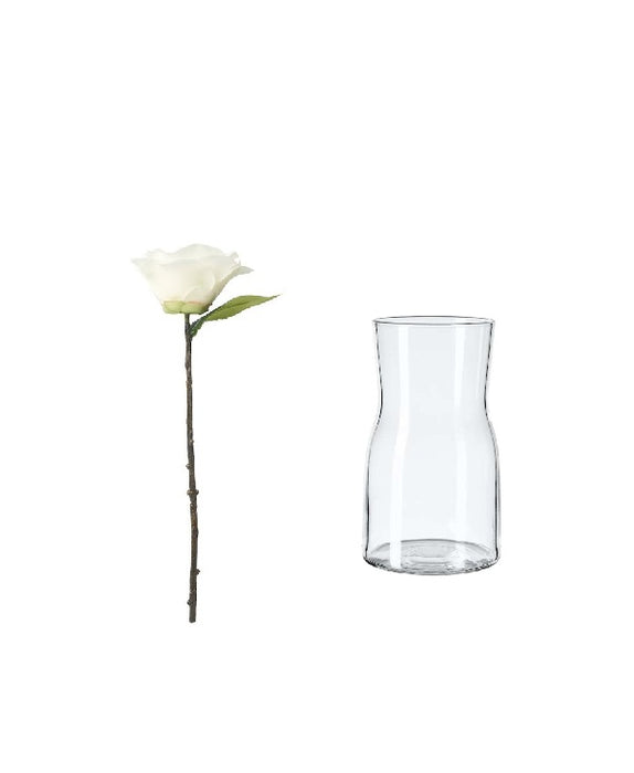 IKEA White Artificial Rose & Glass Vase Decorative Set