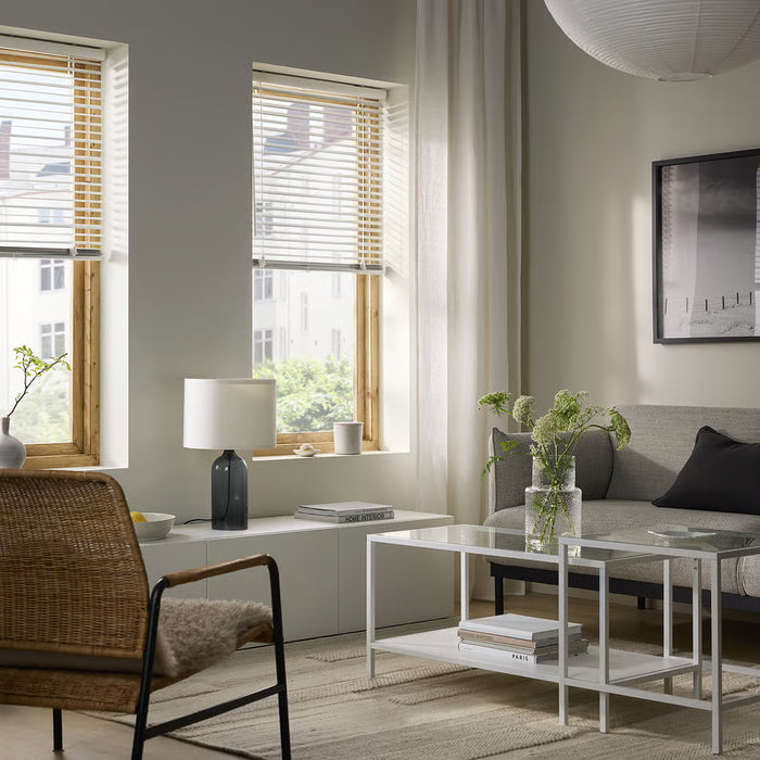  IKEA VECKLARFLY white venetian blind 140x155cm product detail showing tilt wand and slats