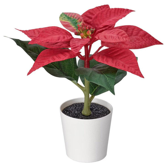 IKEA DRÖMSK Plant pot, in/outdoor dark blue6 cm with VINTERFINT Artificial potted plant with pot, in/outdoor/Poinsettia red6 cm