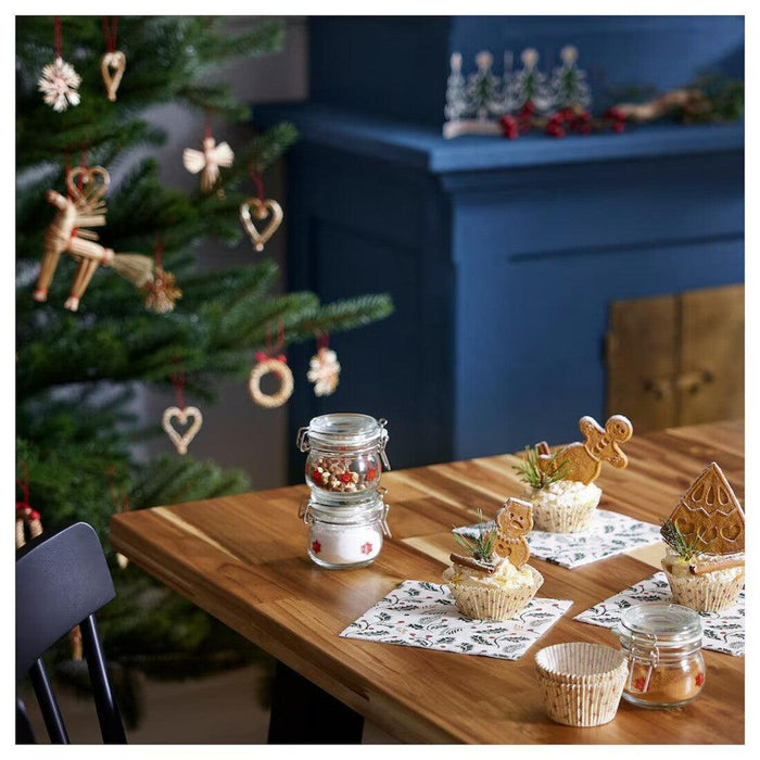 IKEA VARDAGEN/VINTERFINT Baking tin, silver-colour, 38x26 cm/2.0 l with Baking cup, Christmas pattern multicolour and Baking cup, floral pattern beige 65 PACK