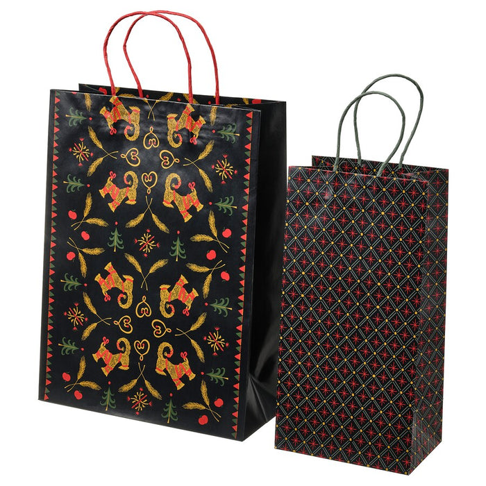 IKEA VINTERFINT Gift bag, set of 2, mixed patterns black