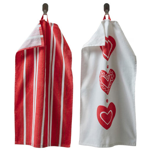 IKEA VINTERFINT hand towel in white and red with festive mixed patterns, 40x70 cm-70557745