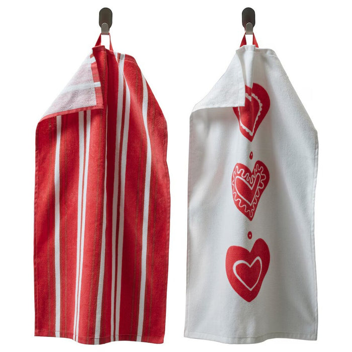 IKEA VINTERFINT hand towel in white and red with festive mixed patterns, 40x70 cm-70557745