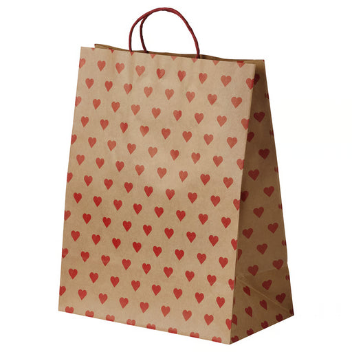 IKEA VINTERFINT brown paper gift bag with handles and heart pattern, 30x38 cm #10632253