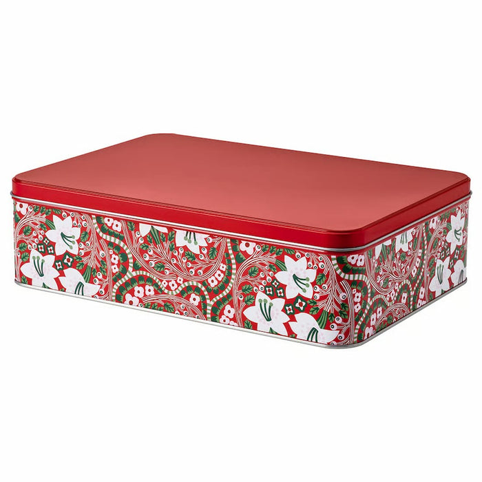 IKEA VINTERFINT Tin with lid, flower pattern red, 29x20x8 cm (11 ½x7 ¾x3 ¼ ")