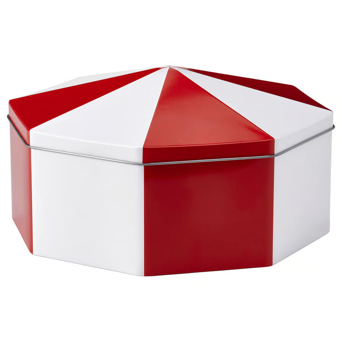 IKEA VINTERFINT white and red Christmas tin with lid, 24cm round food storage tin #30636491