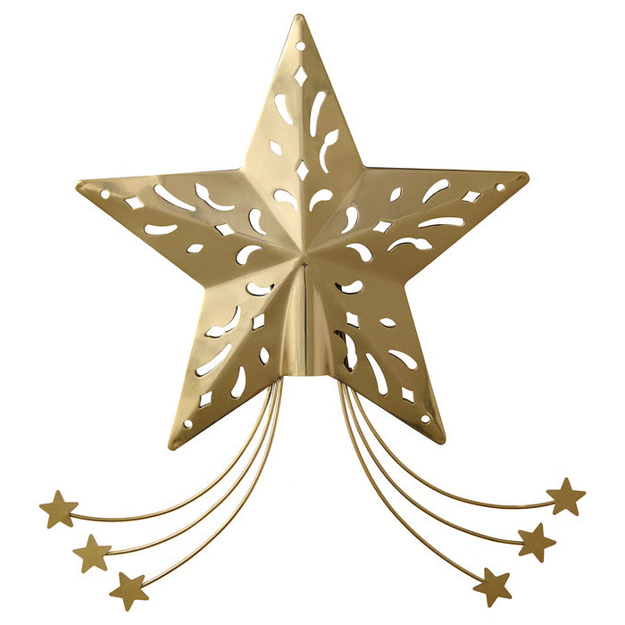 IKEA VINTERFINT gold-colour star Christmas tree topper with cutouts and small hanging stars #60636692