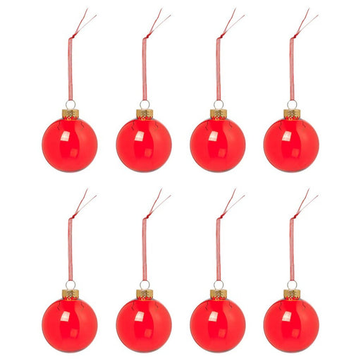 Elegant IKEA VINTERFINT tree ornament showcasing its vibrant red color and smooth glass texture.