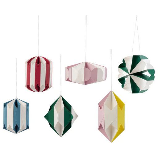 IKEA VINTERFINT set of 6 striped paper Christmas tree ornaments in mixed colours #10637095