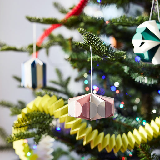 IKEA VINTERFINT striped paper tree ornaments in mixed colours, six pieces in different shapes and sizes