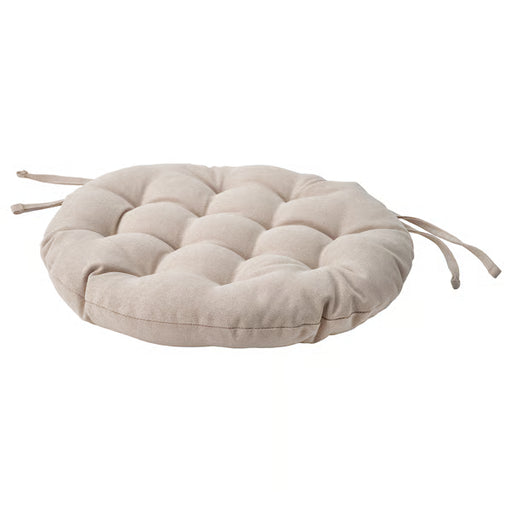 KEA VIPPÄRT beige round chair pad 38cm with fabric ties, top view on white background #20612160