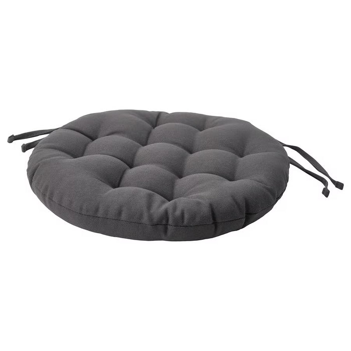 IKEA VIPPÄRT round dark grey chair pad with fabric ties, padded cushion #70612167