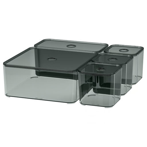  IKEA VISSLAÅN set of 5 grey transparent storage boxes with lids for drawer organisation #70555162