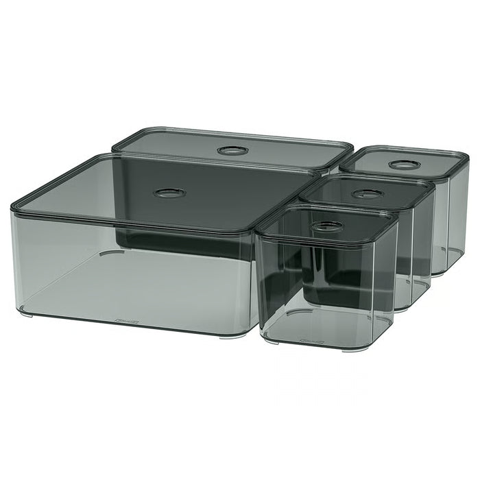  IKEA VISSLAÅN set of 5 grey transparent storage boxes with lids for drawer organisation #70555162
