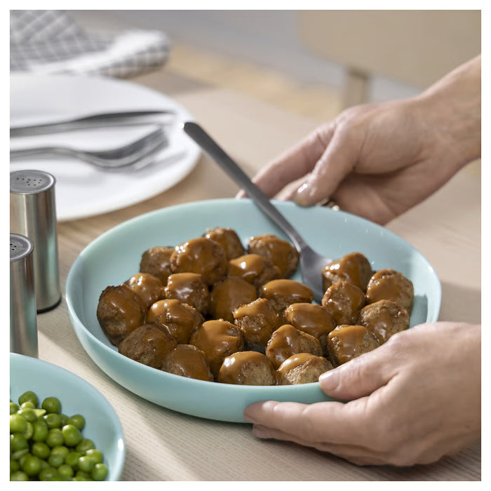  IKEA VITBLECKA turquoise plate stacked set flat lay minimal styled surface