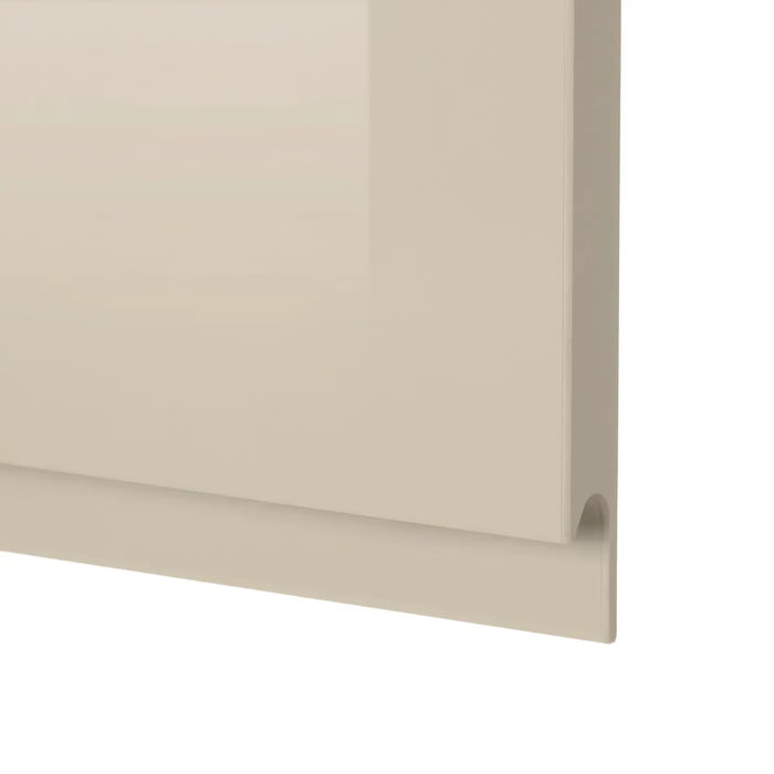 IKEA VOXTORP light beige high-gloss door installed on METOD kitchen cabinet modern kitchen setting
