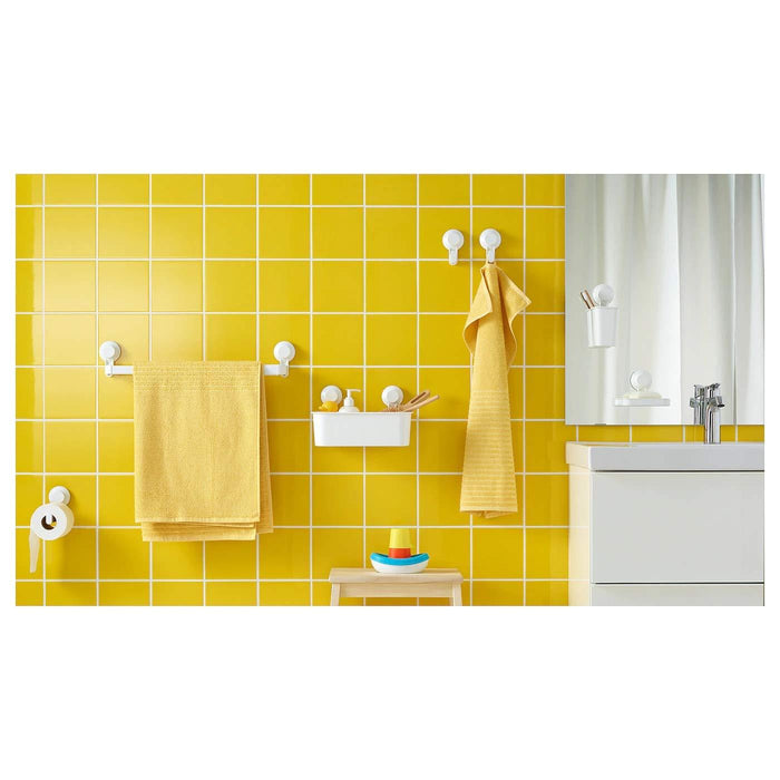 IKEA VINARN Washcloth, light yellow, 30x30 cm with EKOLN Soap dish, grey-green and  ENUDDEN Toilet Roll Holder with Suction Cup - White