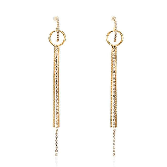 Digital Shoppy New Fashion Jewellery Golden Silver Plated Dangle Hanging Black Rhinestone Long Drop Earrings For Women--FREE SHIPPING - digitalshoppy.in