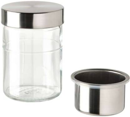 A clear glass jar with a removable insert for organizing small items such as spices or herbs in the kitchen 70497209