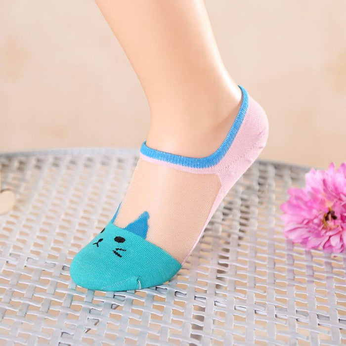 Cartoon cute cat pattern socks for women made with crystal silk material