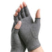 A pair of compression gloves with open fingers, designed to provide relief for arthritis and joint pain.