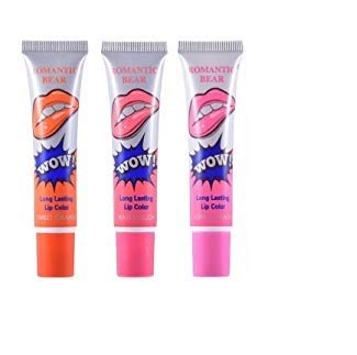 Digital Shoppy Romantic Bear Lip Stain Waterproof Long Lasting Lip Gloss Matte Liquid Lipstick (SWEET ORANGE, WATERMELON, LOVELY PEACH)