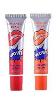 Digital Shoppy Romantic Bear Waterproof Long Lasting Lip Gloss Matte Liquid Lipstick And 1 Pair Crystal Collagen Gold Eye Mask (SEXY RED, SWEET ORANGE)