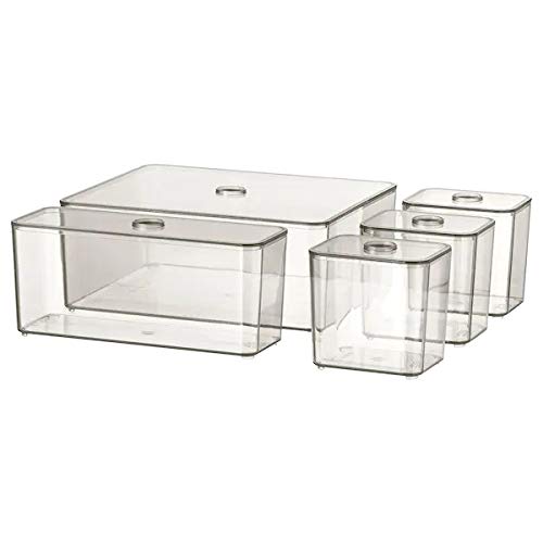 Digital Shoppy  IKEA Box with Lid - Set of 5 (Smoked), A set of five smoked boxes with lids, made by IKEA. The boxes are made of durable plastic and can be used for storage in a variety of settings.  30400271