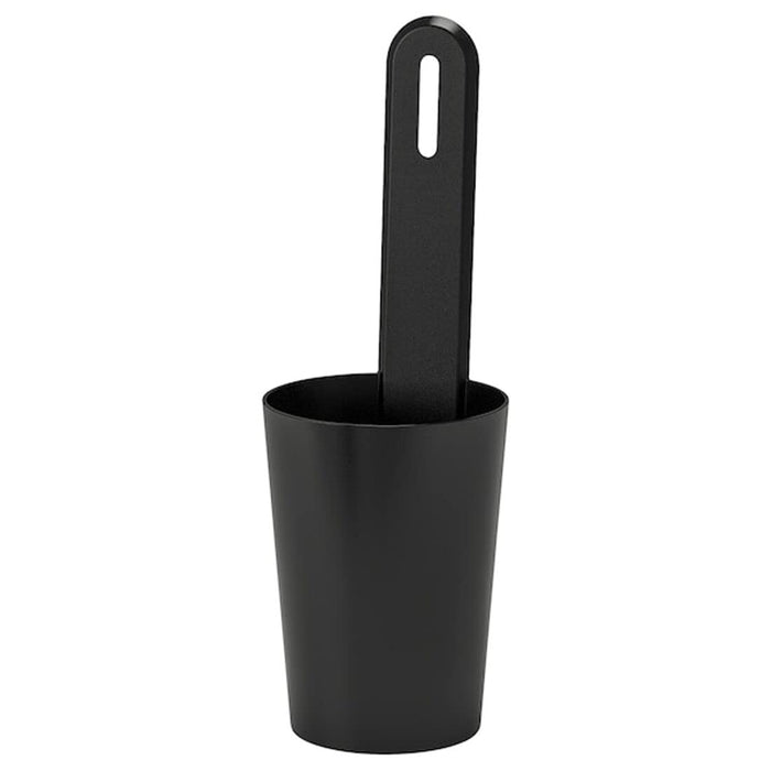 IKEA black container with lid, 12x34 cm size, for home or office organization. -10481777