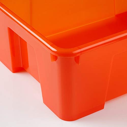 An IKEA clear box with a snap-on lid for maximizing storage space and easy organization.