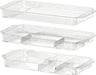 A set of three modular storage containers made from transparent acrylic