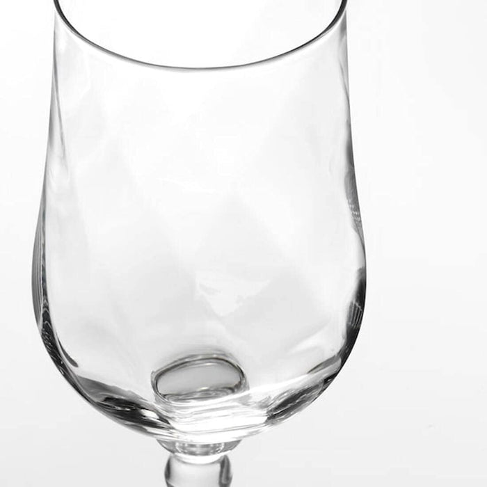 Sleek and stylish clear glass wine glasses by IKEA, ideal for impressing guests and serving wine in a sophisticated manner.