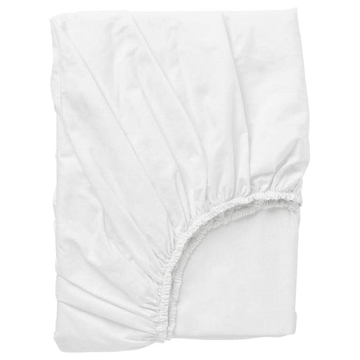 A white fitted sheet with elastic edges, made of soft and durable material, perfect for a comfortable night's sleep  10357160
