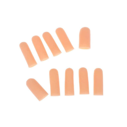 A pair of non-slip silicone finger gloves being worn by a person while cooking.