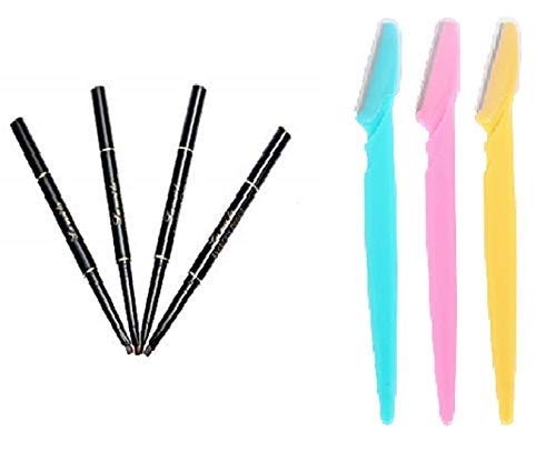 Digital Shoppy Lameila Natural Long Lasting Waterproof Eyebrow Pencil set 4 colors And Eyebrow Razors - 3pcs