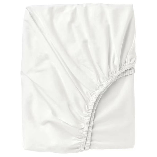 A white fitted sheet with elastic edges, made of soft and durable material, perfect for a comfortable night's sleep 60342722