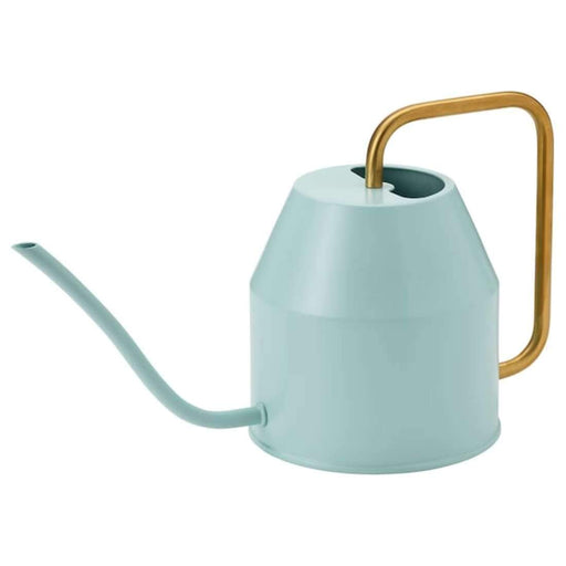 Shiny metal watering can with a long spout and a curved handle"60476014