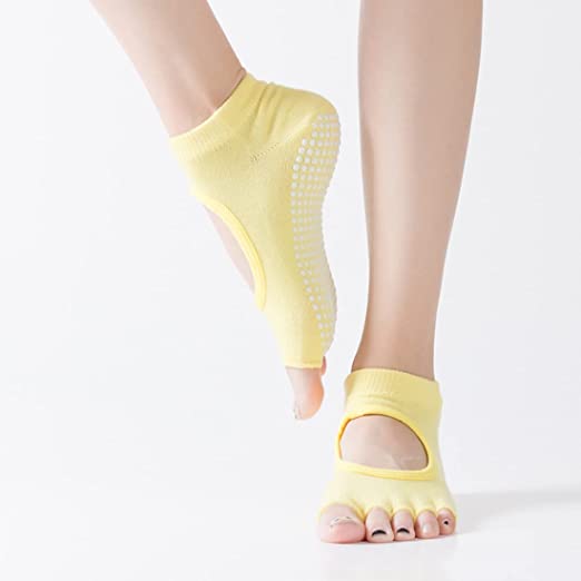 Digital Shoppy Women Yoga Backless Five Toe Anti-Slip Ankle Grip Socks Dots Pilates Fitness Gym Socks Ladies Sports Socks