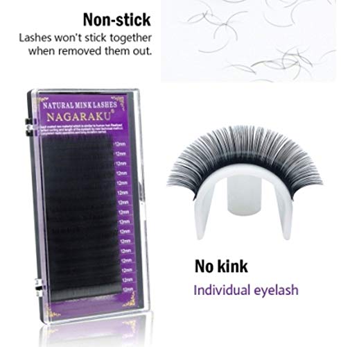 NAGARAKU Digital Shoppy 16 Rows Faux Mink Natural Soft Individual Professionals Eyelashes With Length 12 MM Thickness 0.12MM (Curl C)