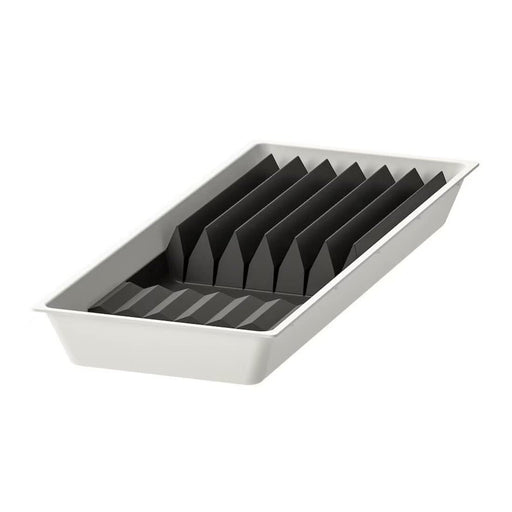 A white IKEA tray with a knife rack attached to its side.