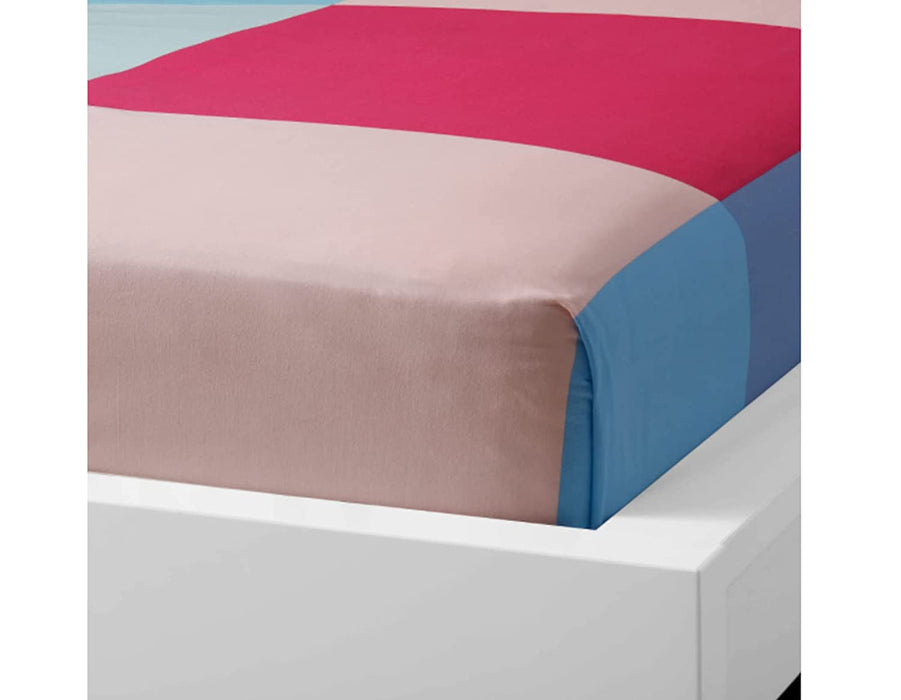 Multicolor cotton flat sheet and pillowcase set from IKEA draped on a bed 70427589